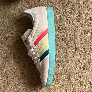 Adidas Gazelle with Red, Yellow, and Teal Stripes